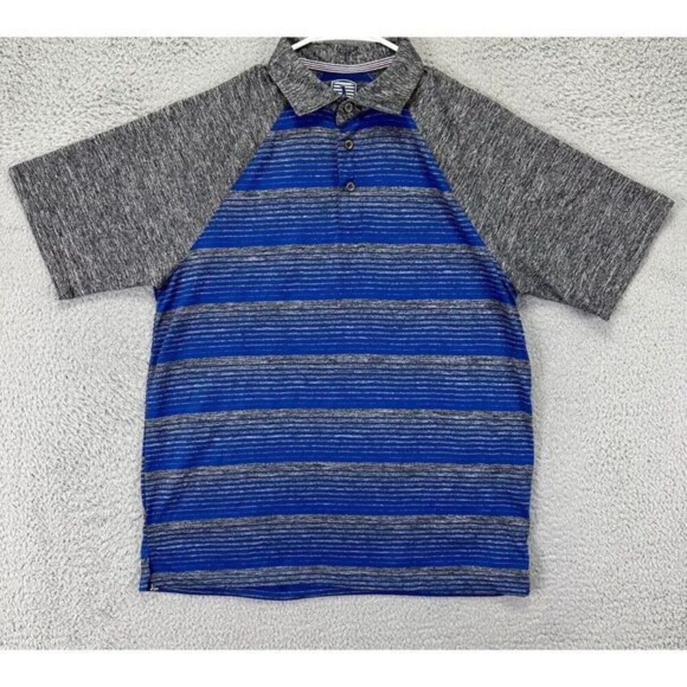Golf America Polo Shirt Mens Medium Blue Gray Striped Rugby Mens